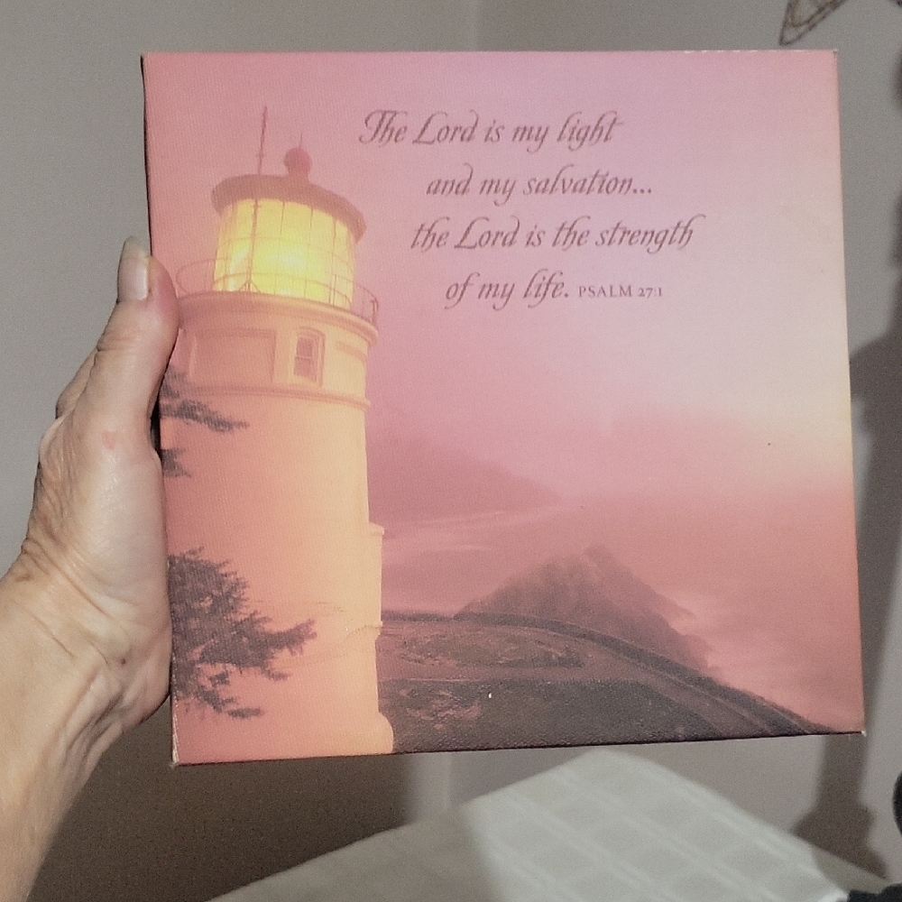 Inspirational Lighthouse Canvas Wall Art - Pink 8" square